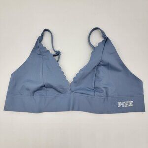 PINK for Victorias Secret Bra Baby Blue Wireless Bralette Scallop Trim Sz L Flaw